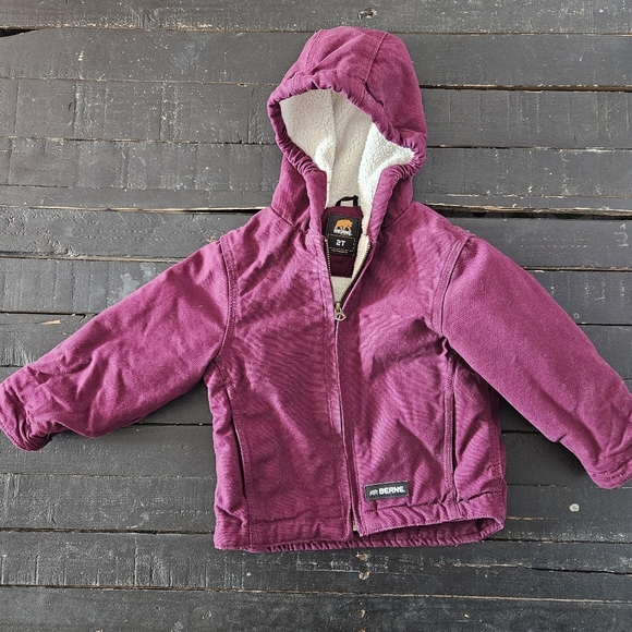 Berne Toddler Girl 2T Purple Denim Hooded Jacket Coat Sherpa Lining Workwear - Picture 1 of 5